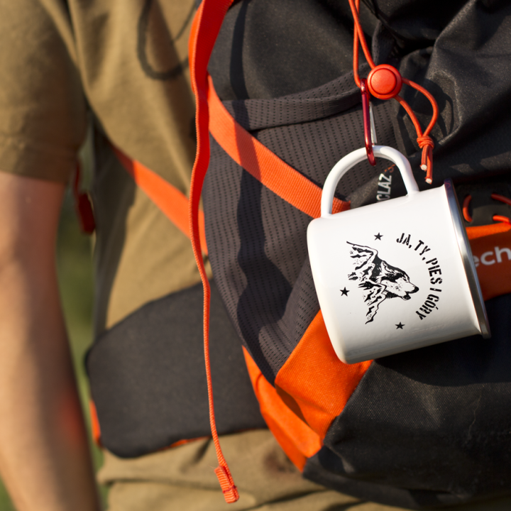 Kubek emaliowany - Ja, Ty pies i góry